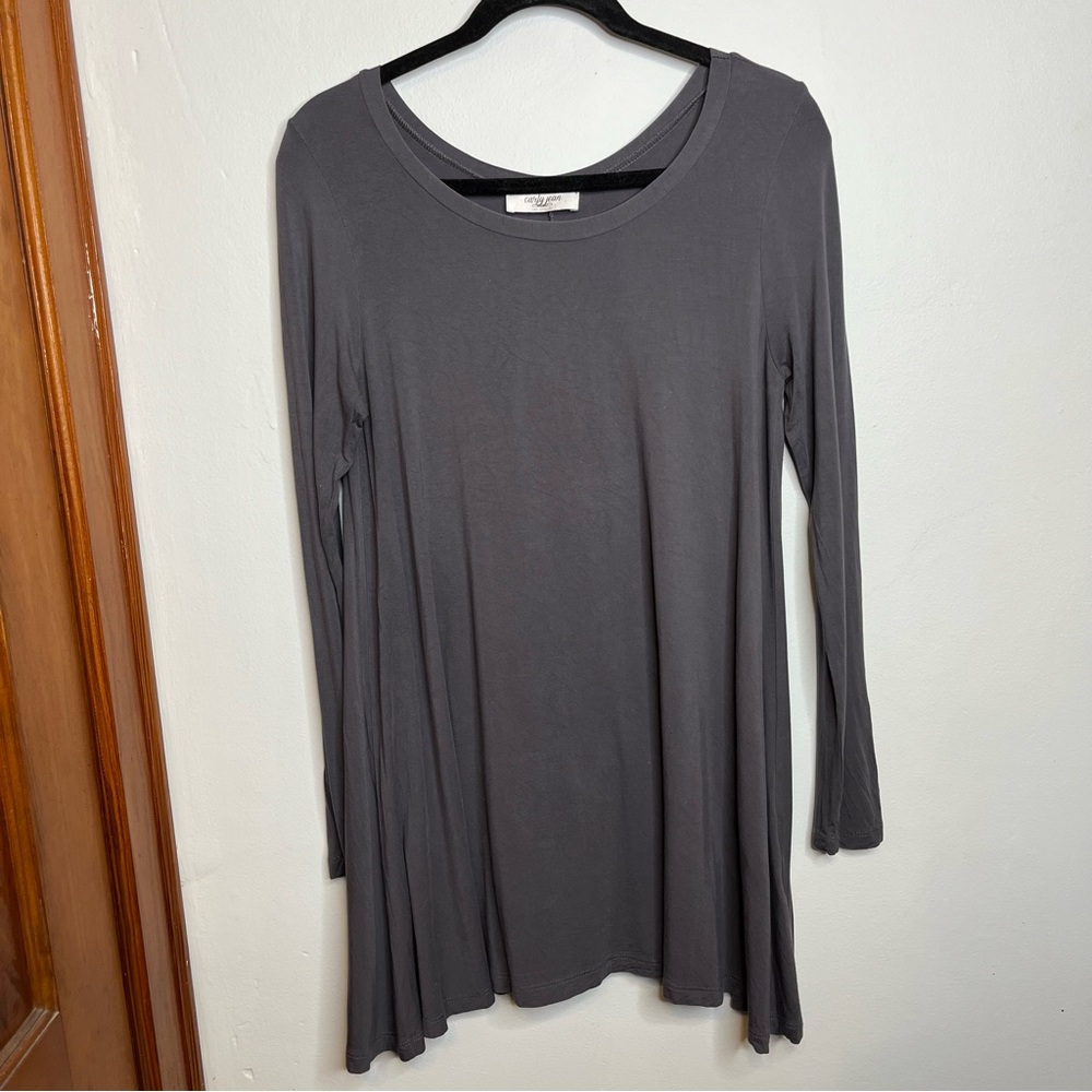 CJLA Carly Jean Los Angeles Favorite Gray Long Sleeve Tunic Swing Shirt S VGUC